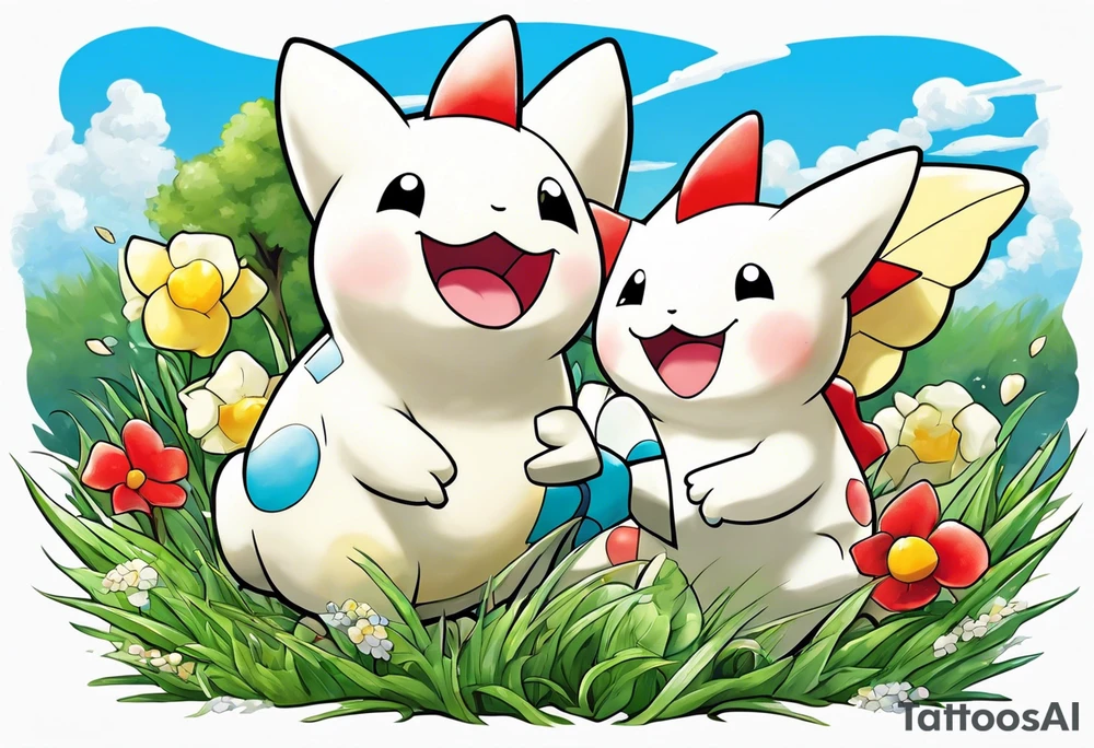 Togepi and todidile playing together in a field tattoo idea