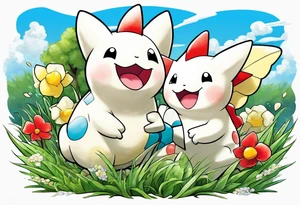 Togepi and todidile playing together in a field tattoo idea
