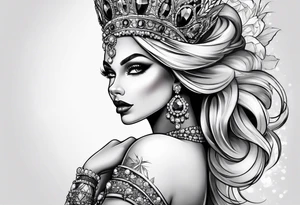 Fancy queen zombie diamonds and gemstones full sleeve tattoo idea