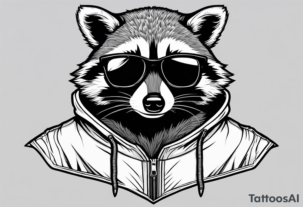 raccoon wearing a Superman hoodie tattoo idea