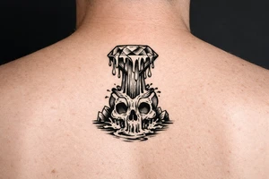 Diamond melting like a colorful waterfall running into a waterfall skull tattoo idea