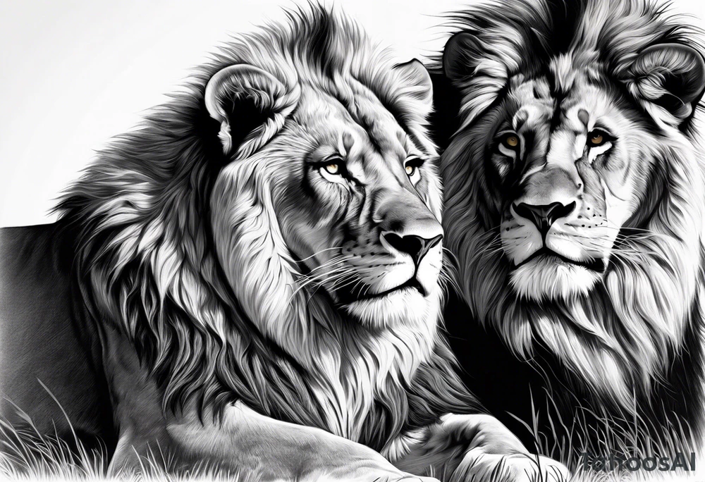 Realistic lion and lioness
bonding add the date 09/22/2012 into the fur tattoo idea