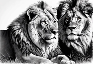 Realistic lion and lioness 
bonding add the date 09/22/2012 into the fur tattoo idea