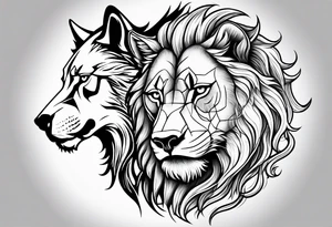 A wolf and a lion facing each other, representing strength and love tattoo idea