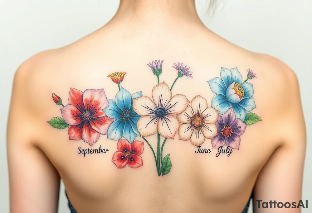 birthday month flowers for September January, June, May and July. Do not put months written on it tattoo idea