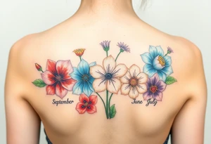 birthday month flowers for September January, June, May and July. Do not put months written on it tattoo idea