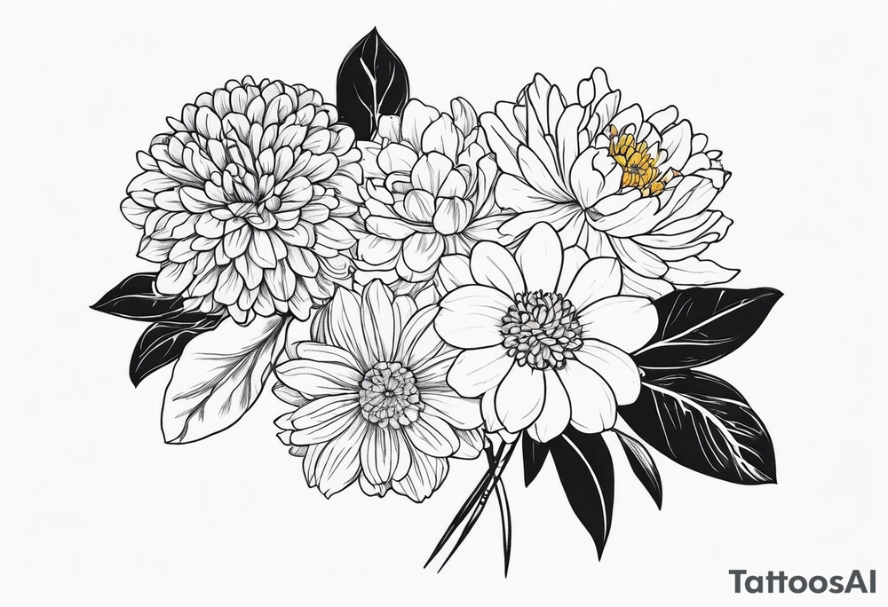 One stemless marigold, chrysanthemum, and
narcissus tattoo idea One stemless marigold, chrysanthemum, and
narcissus tattoo idea