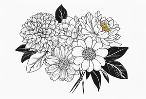 One stemless marigold, chrysanthemum, and 
narcissus tattoo idea