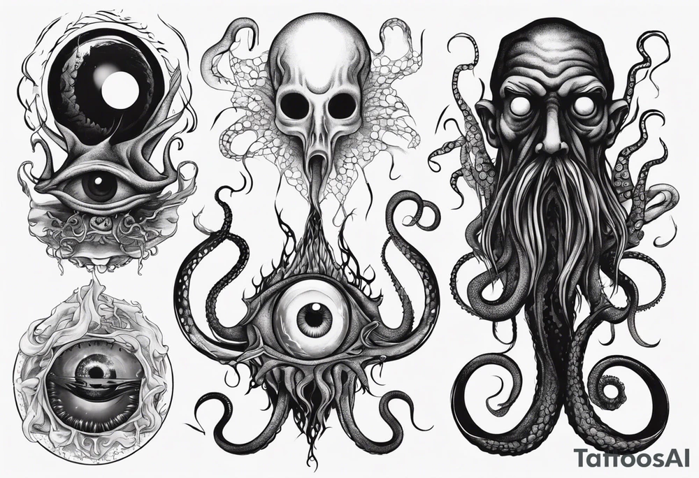 lovecraft them with eye and long tentacle tattoo idea
