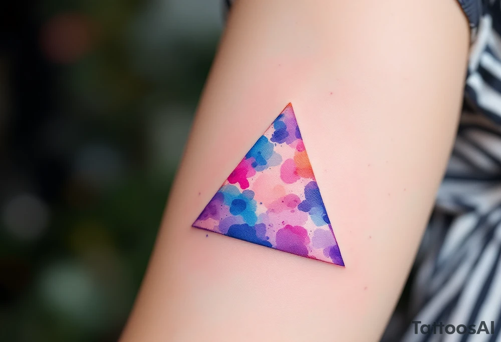A watercolor triangle filled with splashes of blue, pink, and purple, representing creativity and fluidity. tattoo idea