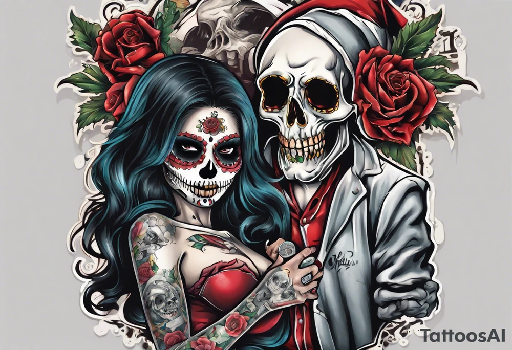 santa la muerta with money tattoo idea