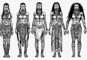 African female Viking  full body 
slim long face small mouth long braided hair tattoo idea
