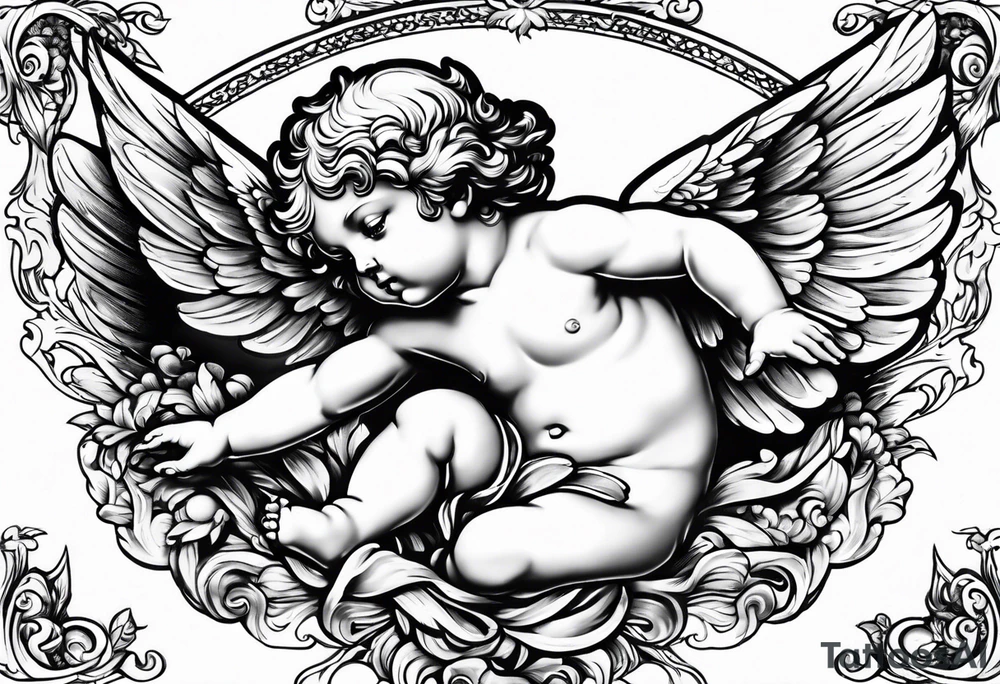 renaissance style cherub flying tattoo idea