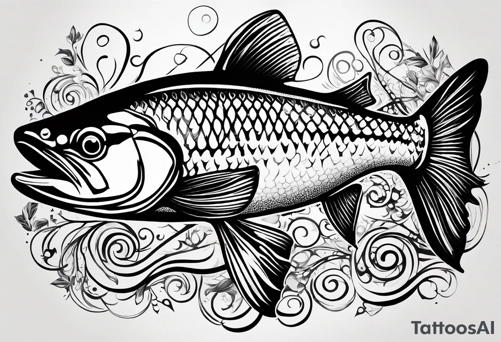 "A small tattoo featuring a lovestruck trout as the main theme, drawn with fine lines." tattoo idea