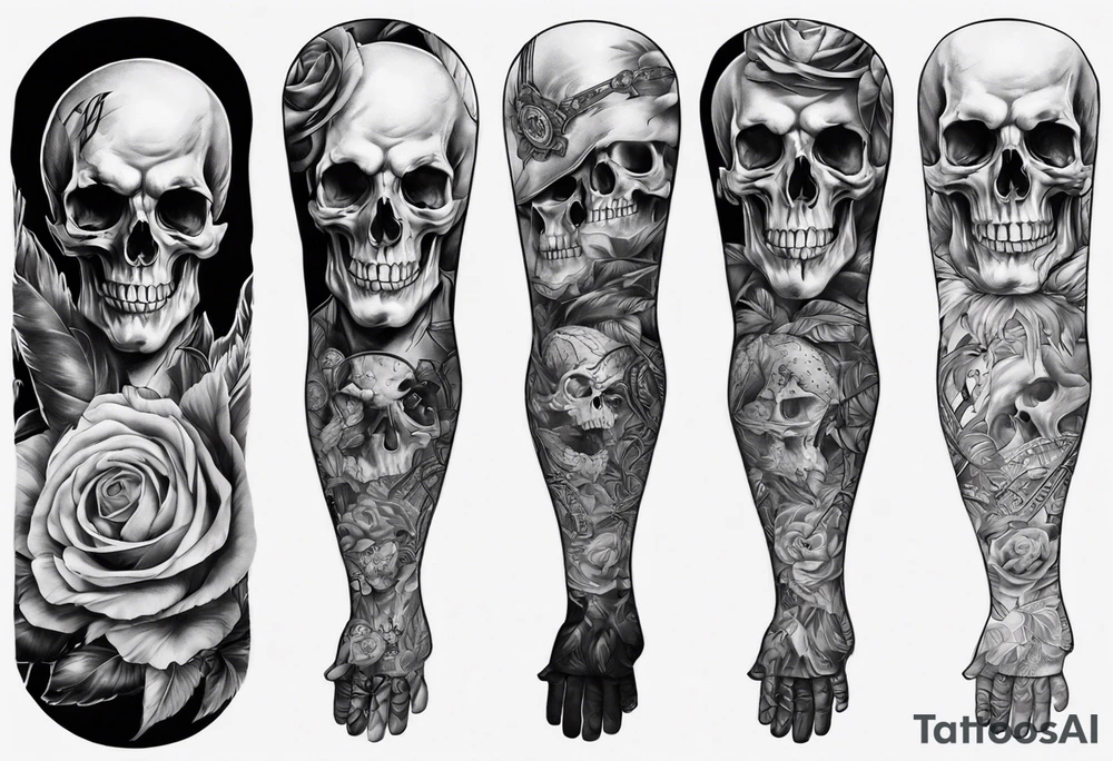men’s arm sleeve, the name Peters, jack of all trades, without skull tattoo idea