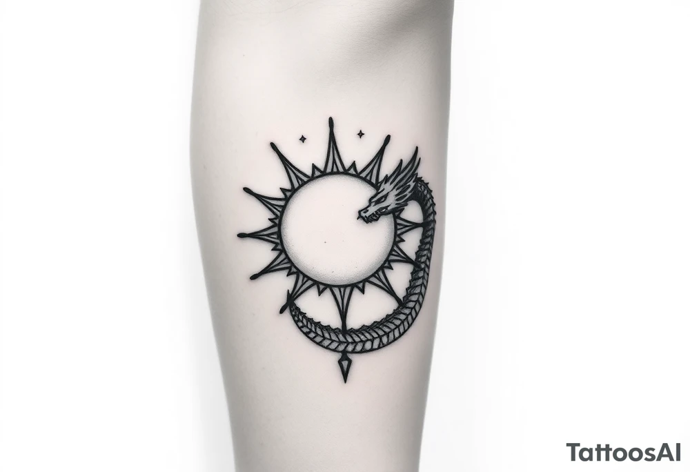 sun and dragonmoon in constellation with dragon pattern tattoo idea