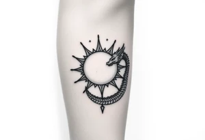 sun and dragonmoon in constellation with dragon pattern tattoo idea