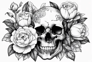 flower peonias, skull and bird tattoo idea