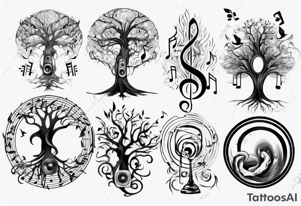 music speaker note tree staff tattoo idea