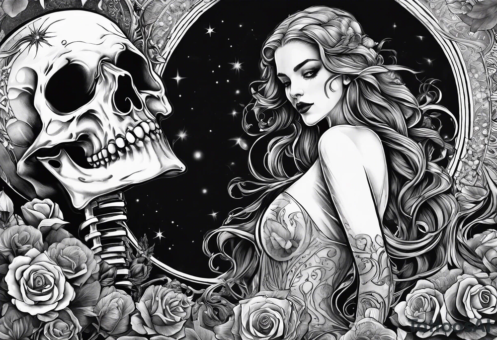 death and beauty, Eldridge horror, astrology scene tattoo idea