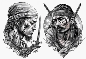 heartbroken, tired, warrior seeking peace after fighting for decades under the moonlight tattoo idea