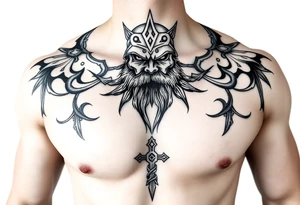 Russian bogatyr on the chest tattoo idea