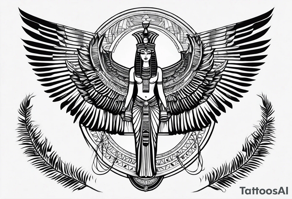 black and white Egyptian goddess Isis tattoo idea