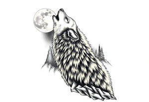 lone wolf howling at full moon with northern lights backdrop tattoo idea