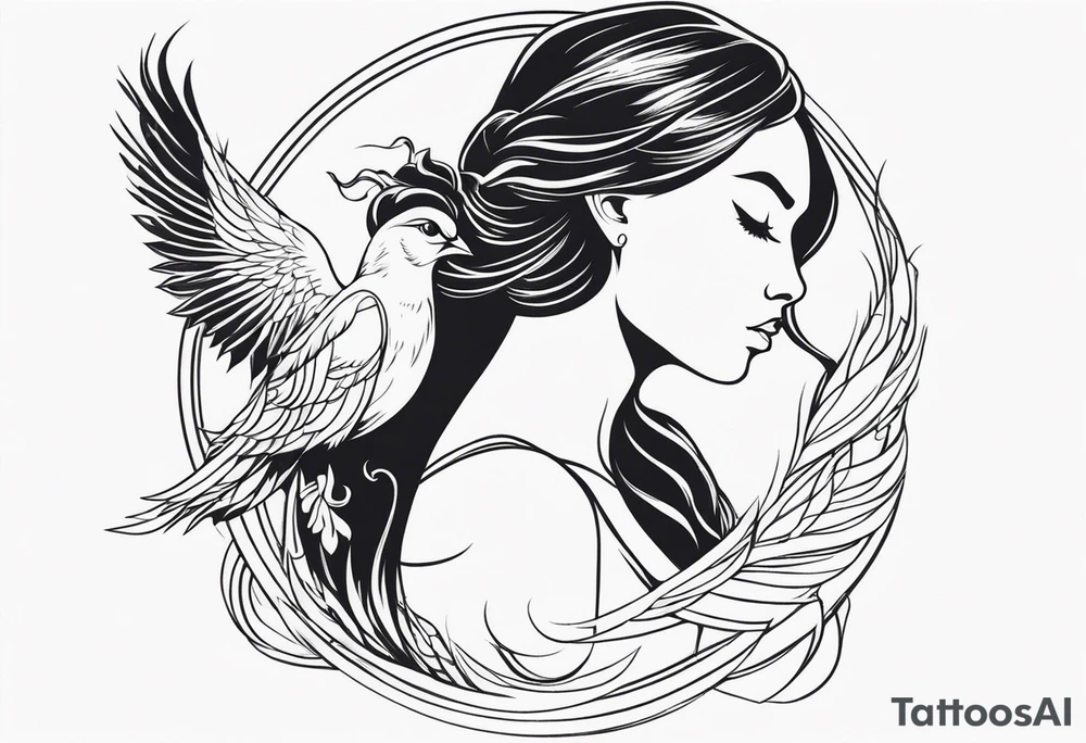 Pretty lady and phenix bird tattoo idea