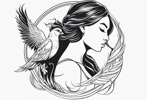Pretty lady and phenix bird tattoo idea
