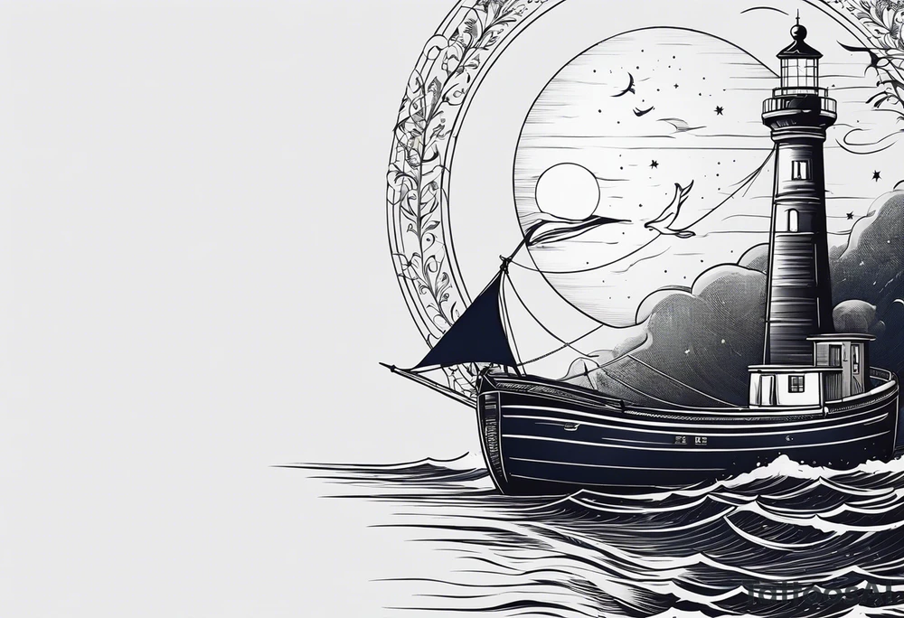 bateau, phare maritime et lune bleu.délicat,minimaliste.phoenix. tattoo idea bateau, phare maritime et lune bleu.délicat,minimaliste.phoenix. tattoo idea