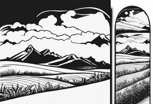 Men’s full arm sleeve. Rolling fields and the Tennessee mountains. With 4 Great Dane heads intertwined in the sleeve. tattoo idea