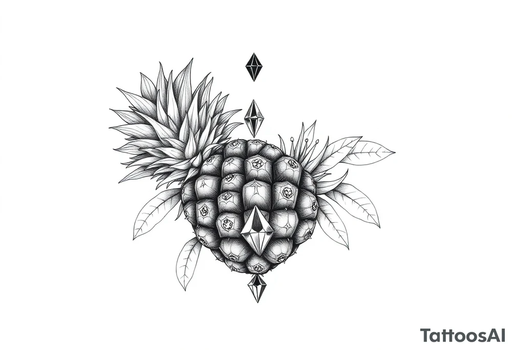 To cover pubic area vagina and anus using a bushy pineapple with diamonds and magestic tattoo idea