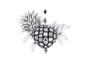 To cover pubic area vagina and anus using a bushy pineapple with diamonds  and magestic tattoo idea