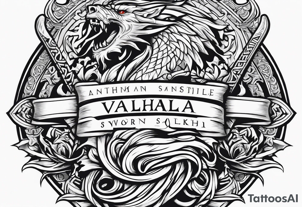 Valhalla sword shield dragon axe viking church tattoo idea Valhalla sword shield dragon axe viking church tattoo idea