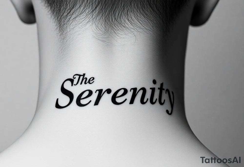 The name Serenity place vertically on neck tattoo idea