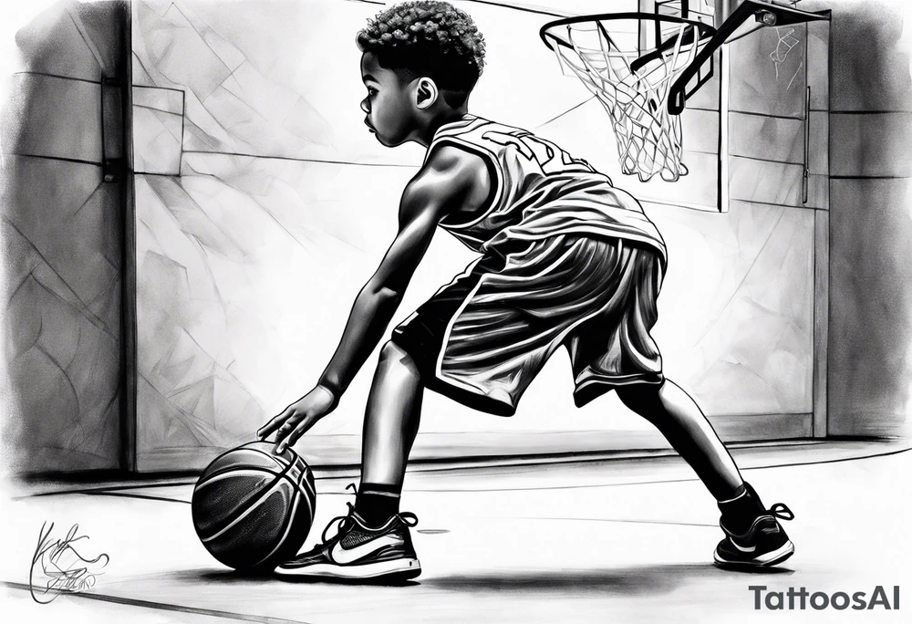 Kid with basketball dreams tattoo idea
