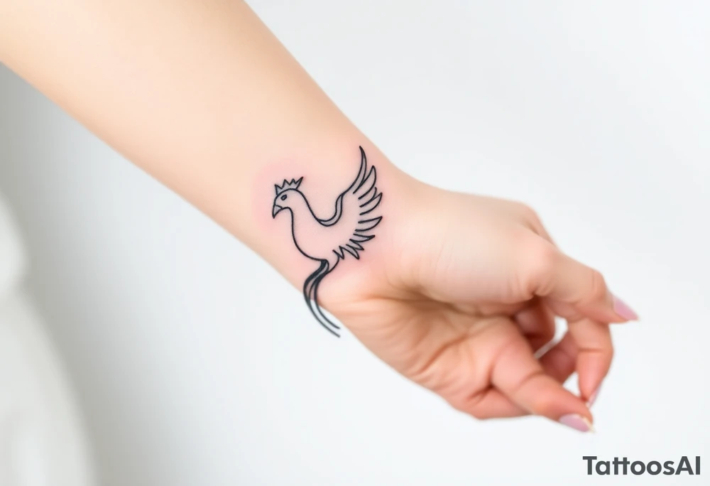 Minimal phoenix and crown fine lines tattoo idea