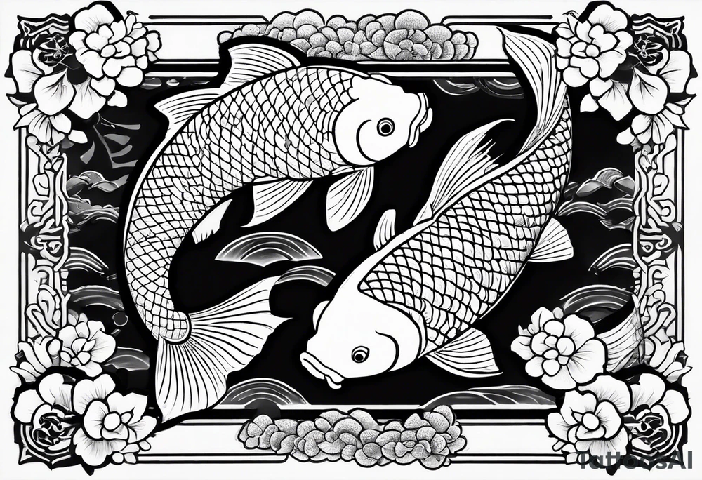 Two koi fish with the kanji letter for love in the middle tattoo idea