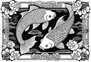 Two koi fish with the kanji letter for love in the middle tattoo idea