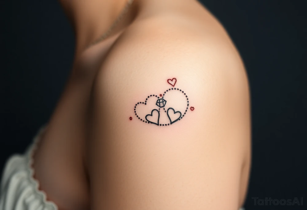 wedding ring tattoo with hearts and diamond tattoo idea