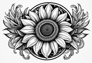 A steel horseshoe with a sunflower in the center tattoo idea