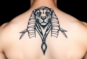 "Sphinx wearing a bandana, teardrop tattoo under 3 eye. 

Style: Prison tattoo meets hieroglyph carving. Black ink, chest piece." tattoo idea