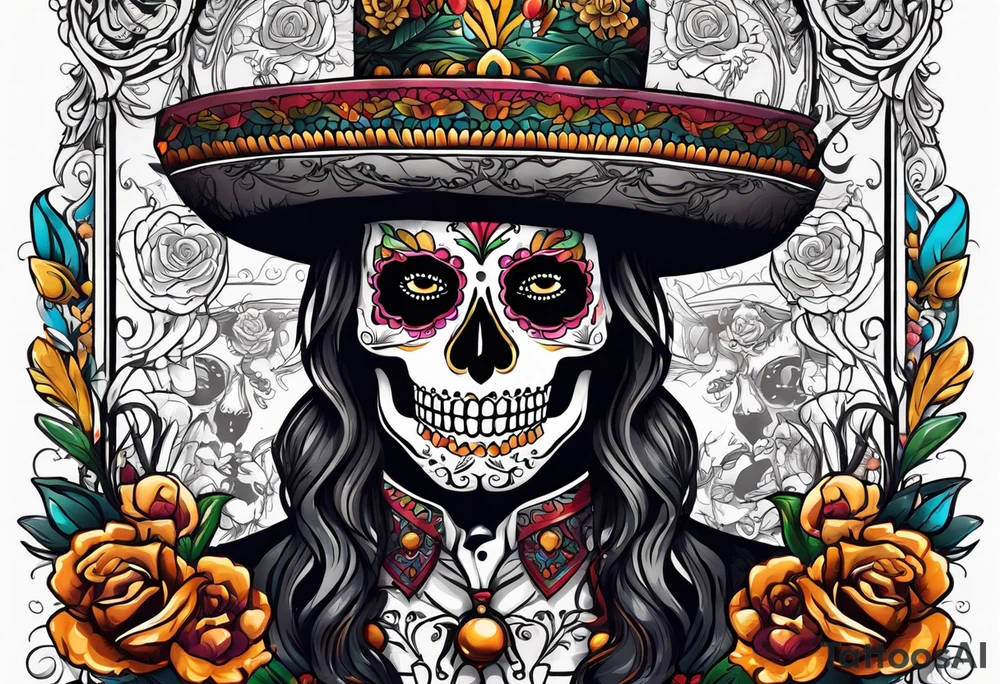 Mexico day of dead  rectangle  man skeleton tattoo idea