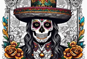 Mexico day of dead  rectangle  man skeleton tattoo idea
