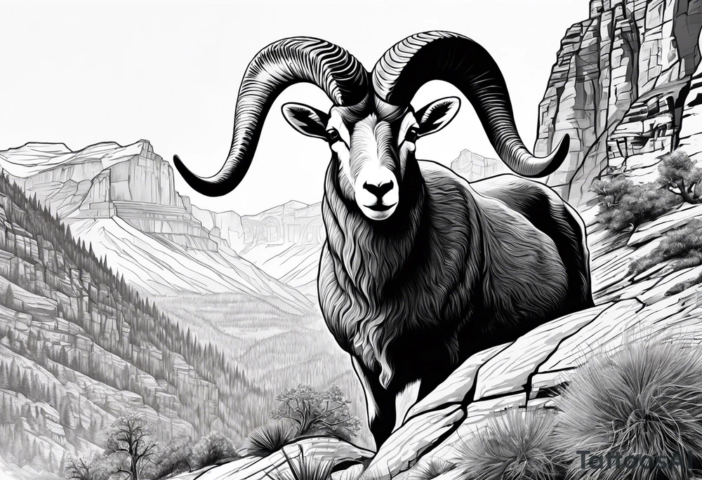 Bright angel trail with a big horn sheep tattoo idea