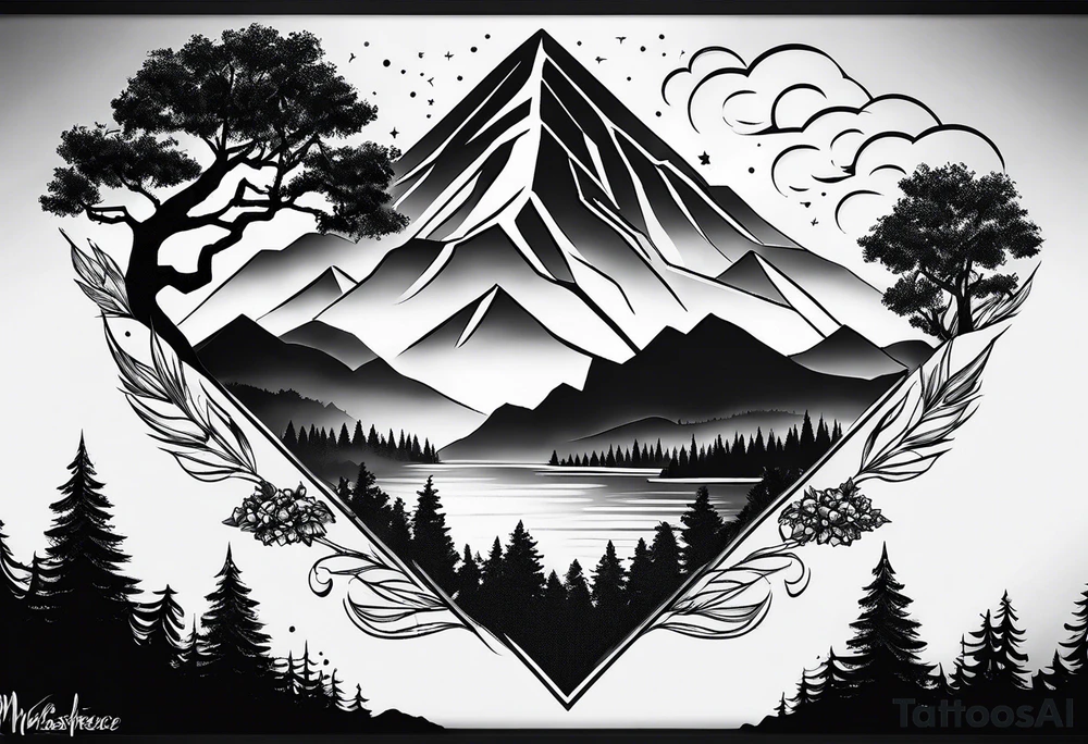 small mountain and trees tattoo idea