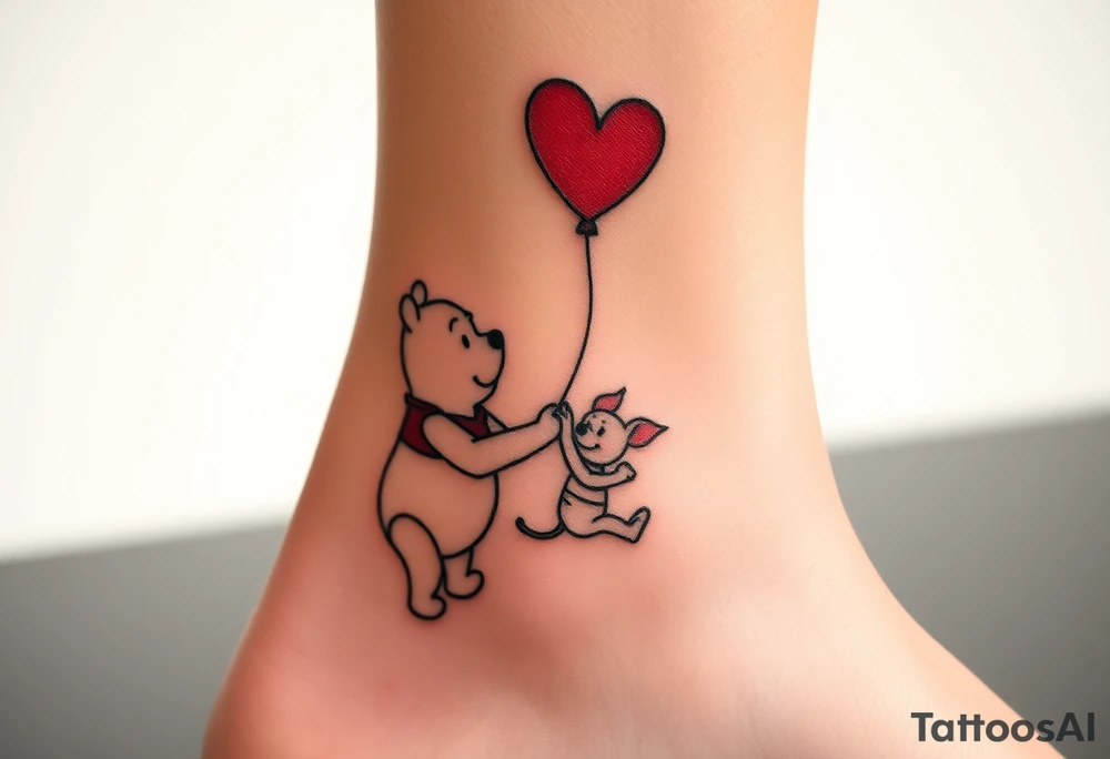 Winnie the Pooh and piglet with a flying heart 
balloon tattoo idea