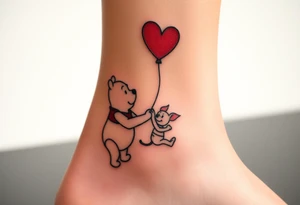 Winnie the Pooh and piglet with a flying heart 
balloon tattoo idea