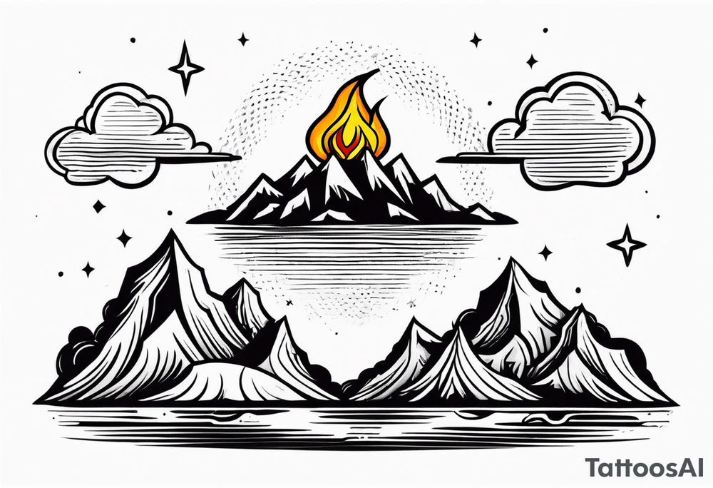 Strong mountain with a little flame tattoo idea